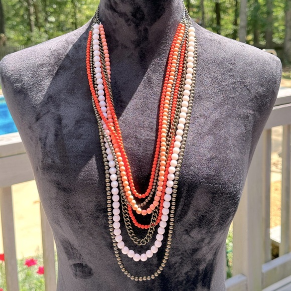 Premier Designs Jewelry - Multi-Strand Coral, Peach & Brown Antiqued Brass Necklace Premier Designs Papaya